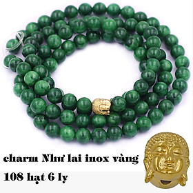 [Mệnh Mộc, Hỏa] Bộ Vòng Chuỗi, Tràng Hạt 108 Hạt 6 Ly Đá Cẩm Thạch Sơn Thủy Charm Phật A Di Đà Inox - Tràng Chuỗi Niệm Phật - An Yên - Thịnh Vượng - May Mắn - Tài Lộc