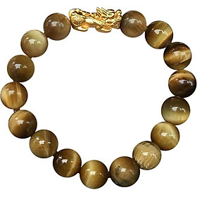 Vòng Tay phong thủy  Đá Mắt hổ nâu vàng Mix Tỳ Hưu MS119 hợp mệnh Thổ, Kim, Thủy cho nam