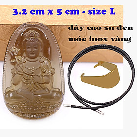Mặt Phật Đại thế chí obsidian ( thạch anh khói ) 5 cm kèm vòng cổ dây cao su đen - mặt dây chuyền size lớn - size L, Mặt Phật bản mệnh