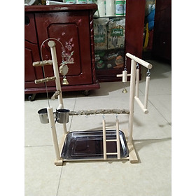 1 cầu đứng cây đứng gỗ gạo để cho vẹt nhỏ và trung đứng (kèm cóng ăn và đồ chơi)