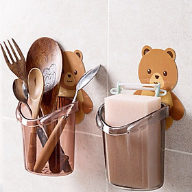 Cốc gấu dán tường đựng bàn chải, kem đánh răng, đồ dùng cá nhân văn phòng siêu chắc có lỗ thoát nước tiện lợi