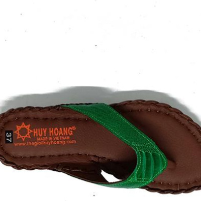 Dép nữ Huy Hoàng da đà điểu màu xanh rêu HT7409