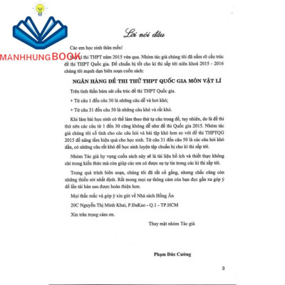 Sách - Ngân Hàng Đề Thi Thử THPT Quốc Gia Môn Vật Lí