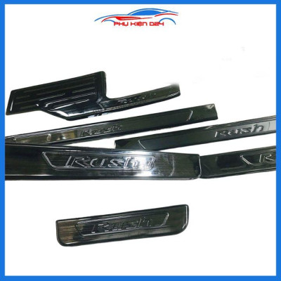 Bộ ốp bậc cửa trong ngoài nẹp bước chân Rush 2018-2019-2020 vân Titan chống trầy trang trí xe