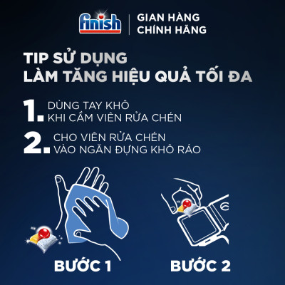 Combo 3 Viên Rửa Chén Bát Finish Powerball Quantum Powerful Clean & Shine 64 viên