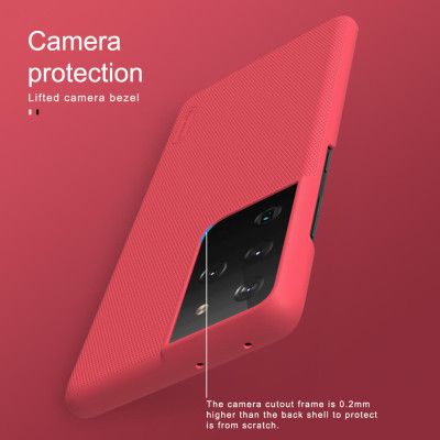 Ốp Lưng Sần chống sốc cho Samsung Galaxy S21 Ultra hiệu Nillkin Super Frosted Shield (Đính kèm giá đỡ hoặc miếng dán từ tính) - Hàng Chính Hãng