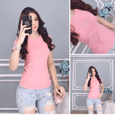 Áo thun nữ MXM cổ tròn form ôm body thun 4 chiều cực tôn dáng thêu chữ ( ANU012 )