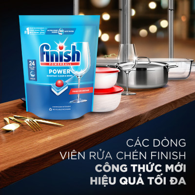 Viên Rửa Chén Bát Hương Chanh Finish Powerball Power All In 1 Max - Túi 100 viên siêu tiết kiệm