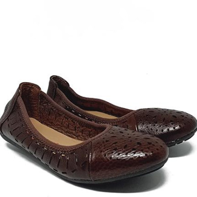 Giày nữ hoa văn Huy Hoàng da bò màu nâu đất HT7949