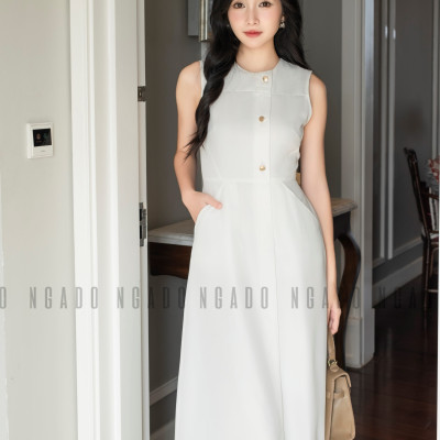 Đầm trắng túi xéo NGADO , đầm nữ , Đầm suông , Đầm dạo phố