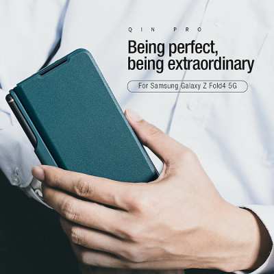 Case bao da chống sốc cho Samsung Galaxy Z Fold 4 trang bị nắp bảo vệ Camera và ngăn đựng S-Pen hiệu Nillkin Qin Pro (chất liệu da cao cấp, thiết kế thời trang cá tính) - Hàng nhập khẩu