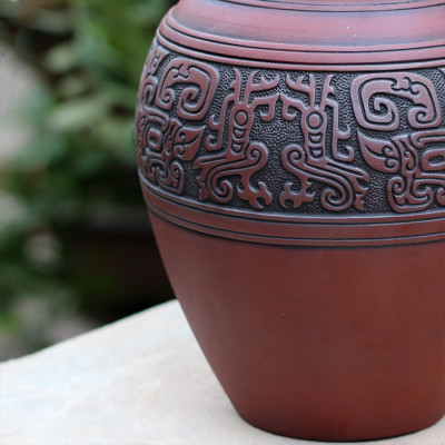 Chum sành ngâm rượu đắp nổi hoa văn cổ 5L gốm sứ Bát Tràng (bình rượu, bình ngâm rượu, chum ngâm rượu)