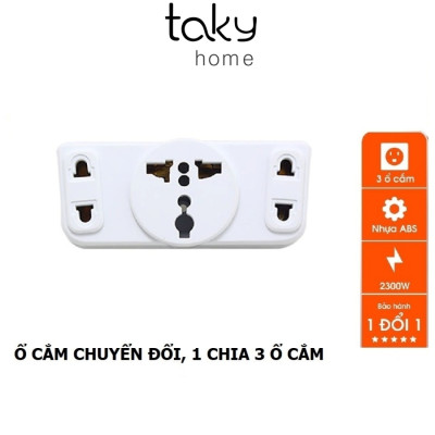 Phích Cắm 2 Chức Năng: Phích Cắm Chia 3 Và Ổ Cắm Chuyển Đổi Từ 3 Chấu Thành 2 Thấu, 2000W, Nhựa ABS - TakyHome 8605