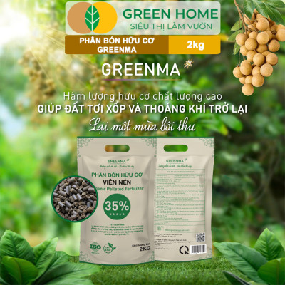 Phân Bón Hữu Cơ Viên Nén Greenma 35%, GreenHome, Túi 2kg, Chuyên Cho Cây Cảnh, Hoa Màu Trồng Chậu