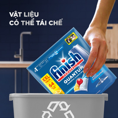 Viên Rửa Chén Bát Finish Powerball Quantum Powerful Clean & Shine 64 viên