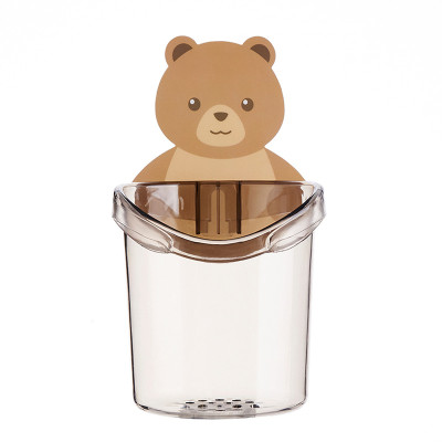 Cốc gấu dán tường đựng bàn chải, kem đánh răng, đồ dùng cá nhân văn phòng siêu chắc có lỗ thoát nước tiện lợi
