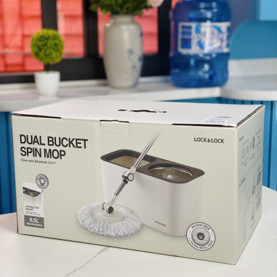 Bộ Lau Nhà Xoay Tay Lock&Lock Dual Bucket Spin Mop  ETM478 ( thùng giặt , cây , 2 bông lau)