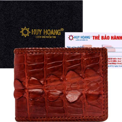 Ví Nam Da Cá Sấu Đan Viền Gai Huy Hoàng HT2223 (12.5 x 10 cm) - Nâu Đất