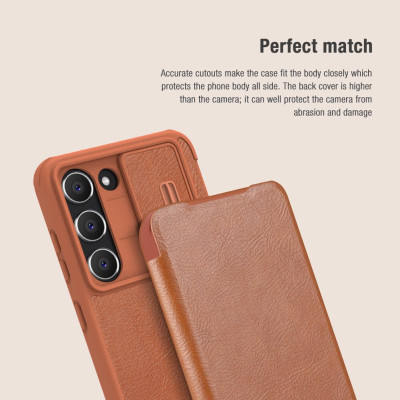 Case bao da chống sốc cho Samsung Galaxy S23 Plus / Galaxy S23+ trang bị nắp bảo vệ Camera hiệu Nillkin Qin Pro trang bị 2 ngăn đựng thẻ ATM Name Card, chất liệu da cao cấp, thiết kế thời trang cá tính - Hàng nhập khẩu