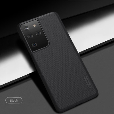 Ốp Lưng Sần chống sốc cho Samsung Galaxy S21 Ultra hiệu Nillkin Super Frosted Shield (Đính kèm giá đỡ hoặc miếng dán từ tính) - Hàng Chính Hãng