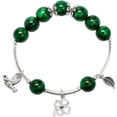 Vòng Đá Cẩm Thạch Charm Bạc 925 Cỏ 4 Lá 10mm Ngọc Quý Gemstones VT170