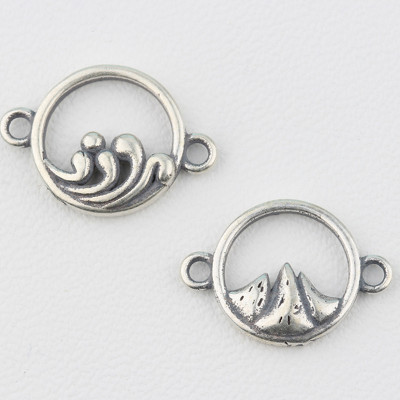 Combo 3 cái charm bạc khóa liên kết họa tiết núi và biển - Ngọc Quý Gemstones
