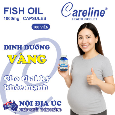Fish Oil 1000mg Careline Hộp 100 viên dầu cá hồi Úc chứa Omega-3 bổ não sáng mắt tốt cho tim mạch