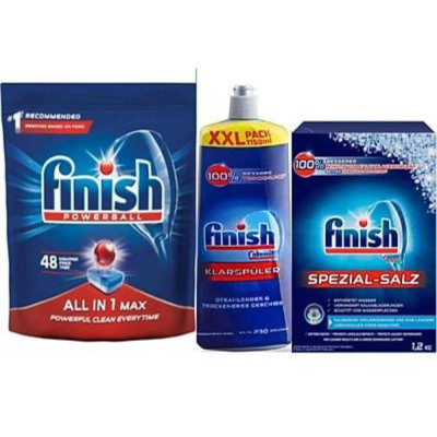 Combo Viên rửa bát Finish all in one 48 viên + Muối Finish 1.2kg + Nước làm bóng finish 1150ml