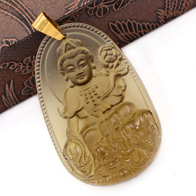 Mặt dây chuyền Bồ Tát Phổ Hiền đá Obsidian size nhỏ 3.6cm MPOB2 - phật bản mệnh tuổi Thìn, Tỵ