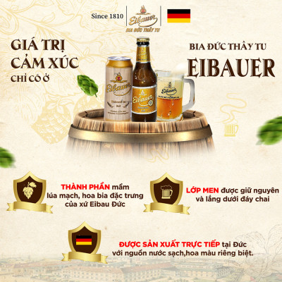 [BIA ĐỨC_SINCE 1810] Combo 2 Thùng Bia Tươi Thầy Tu EIBAUER HEFEWEIZEN HELL 5.2 ĐỘ - Bia Tươi Men Sống Thượng Hạng - Nhập Khẩu Chính Hãng