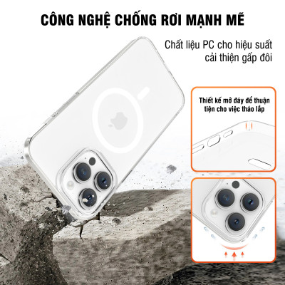 Ốp lưng cứng chống ố sạc từ tính dành cho iPhone 12 / 13 / 14 / 15 / 16 / 12 Pro / 12 Pro Max / 13 Pro / 13 Pro Max / 14 Plus / 14 Pro / 14 Pro Max / 15 Plus / 15 Pro / 15 Pro Max / 16 Plus / 16 Pro / 16 Pro Max - Hàng chính hãng