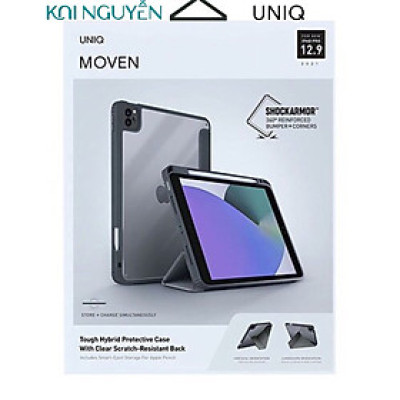 Ốp UNIQ Moven Antimicrobial Charcoal Grey dành cho iPad Pro 12.9 (19-21)Có Khe Cắm Bút - Hàng chính hãng