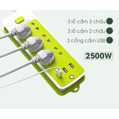 Phụ kiện tiện ích - Ổ cắm điện đa năng chống giật ,có 9 ổ cắm và 3 cổng sạc USB ,tự động ngắt khi quá tải ,sử dụng cho nhiều thiết bị cùng 1 lúc ,có lỗ treo tiện lợi