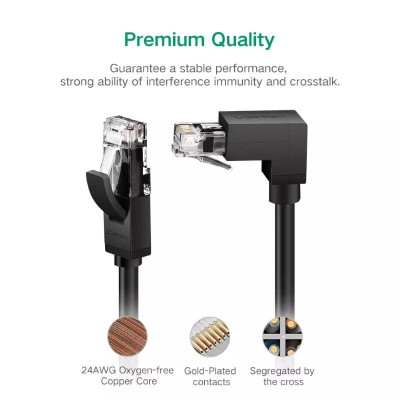 Ugreen UG30833NW115TK 1M màu Đen Cáp mạng CAT6 UTP 90 độ - HÀNG CHÍNH HÃNG