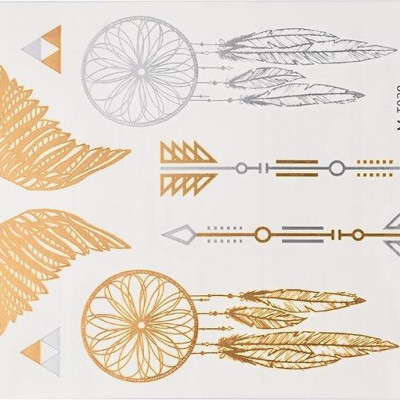 Combo 8 tờ hình xăm dán nhũ ánh kim nghệ thuật 3D họa tiết henna 21*15cm