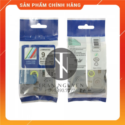 [Combo 3 cuộn] Nhãn In đa lớp Tz2-221 - Đen nền trắng 9mm x 8m- hàng chính hãng