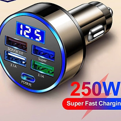 TẩuSạc Nhanh 4 USB Cho Ô Tô Xe Máy – QC3.0 + PD, 150W, Tự Điều Chỉnh Dòng Thông Minh ĐÈN ỐP TRẦN