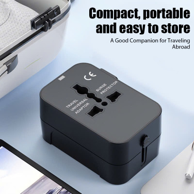 Ổ Cắm Điện Du Lịch Quốc Tế Đa Năng Tích Hợp 2 Cổng USB . Chất Liệu Nhựa PC Chống Cháy Phù Hợp Với Hơn 150 Nước. Hàng Chính Hãng