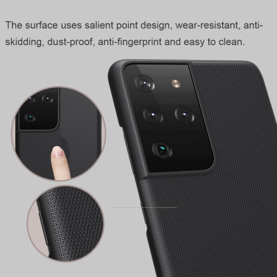 Ốp Lưng Sần chống sốc cho Samsung Galaxy S21 Ultra hiệu Nillkin Super Frosted Shield (Đính kèm giá đỡ hoặc miếng dán từ tính) - Hàng Chính Hãng