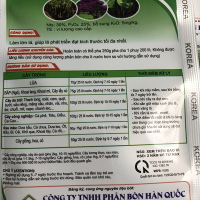 10 GÓI PHÂN BÓN LÁ BỰ TỔ  CHUYÊN GIA LỚN LÁ NPK 30-25-5 TE