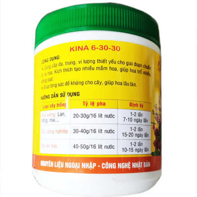 Phân bón kích thích ra hoa đậu trái Kina npk 6-30-30 + TE (hũ 500g)