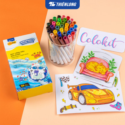 Bút lông màu Fiber Pen 36 màu Thiên Long Colokit rửa được tiêu chuẩn Châu Âu an toàn sử dụng tô màu, vẽ tranh SWM-C006