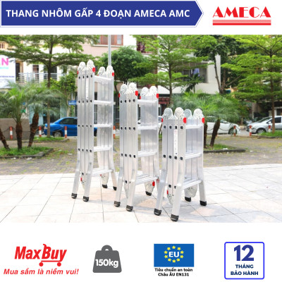Thang nhôm gấp đa năng 4 khúc Ameca chân choãi - 1m8 - 2m3 - 2m9