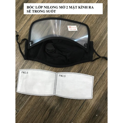 Khẩu trang vải có kính che mắt chống bọt bắn thích hợp cho người lớn và trẻ từ 10 tuổi trở lên- kèm 2 lót than hoạt tính
