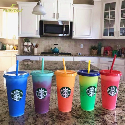 Combo 5 Ly Cốc Uống Nước Starbuck Đổi Màu Theo Nhiệt Độ Độc ĐÁo Có Thể Tái Sử Dụng - Tặng Kèm Nắp Và Ông Hút - Hàng Loại 1- Chính Hãng MINIIN