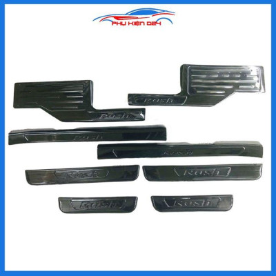 Bộ ốp bậc cửa trong ngoài nẹp bước chân Rush 2018-2019-2020 vân Titan chống trầy trang trí xe