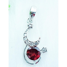 Mặt dây chuyền bạc 925 đính đá Garnet ngọc hồng lựu tự nhiên kiểu trăng sao MDG3