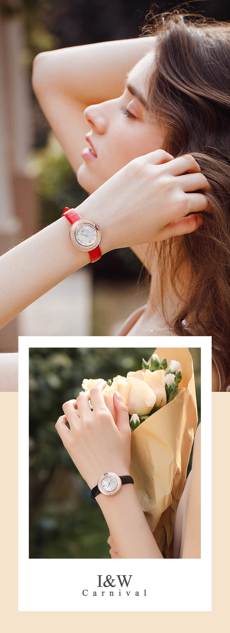 Đồng Hồ Nữ I&W Carnival 3011L Chính Hãng BH 24T Chịu Nước 30m Kính Chống Xước Dây Da Cao Cấp ( Máy Quartz)