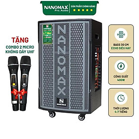 Loa Kéo Nanomax SK-12X5 ( Xám ) Bass 30cm 400w Karaoke Bluetooth Tặng Kèm 2 Mic Hát karaoke. Hàng chính hãng