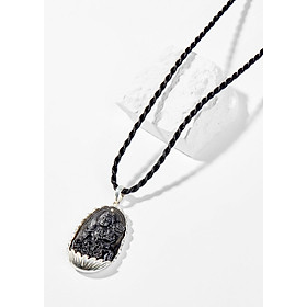 Mặt Dây Chuyền Phong Thủy Đá Obsidian Phật Bản Mệnh Tuổi Sửu, Dần Hư Không Tạng Bồ Tát Bọc Bạc (4x2.5cm) Ngọc Quý Gemstones